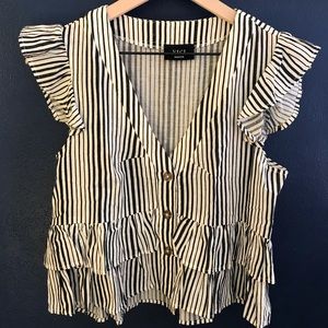 VICI Striped Babydoll Top with Flutter Sleeves